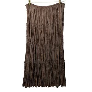 Vintage Y2K Notations Maxi Skirt Brown Crinkle Pleat Metallic Thread with Sequin